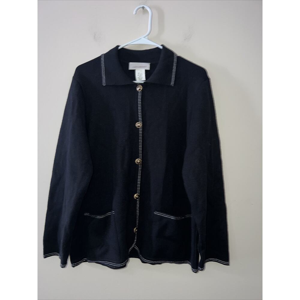 Vintage Castleberry Wool Blend Black Button Long Sleeve Cardigan Sweater Women L